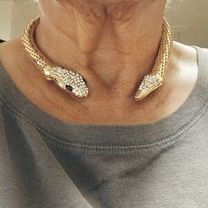 Gold-tone & Rhinestone Snake Open Choker Necklace
